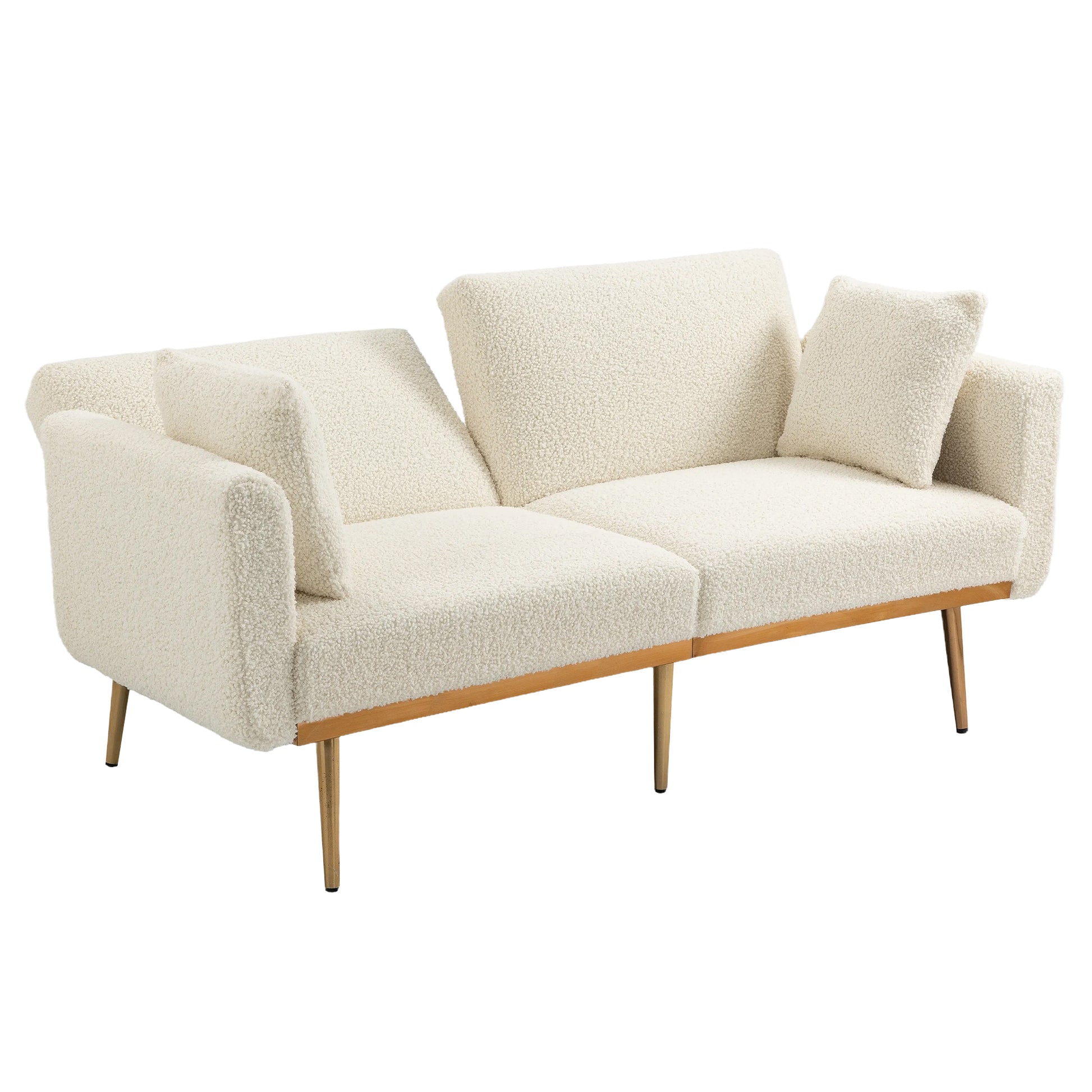 Coolmore Velvet Sofaaccent Sofa .Seat Sofa With Metal Feet White Teddy Polyester