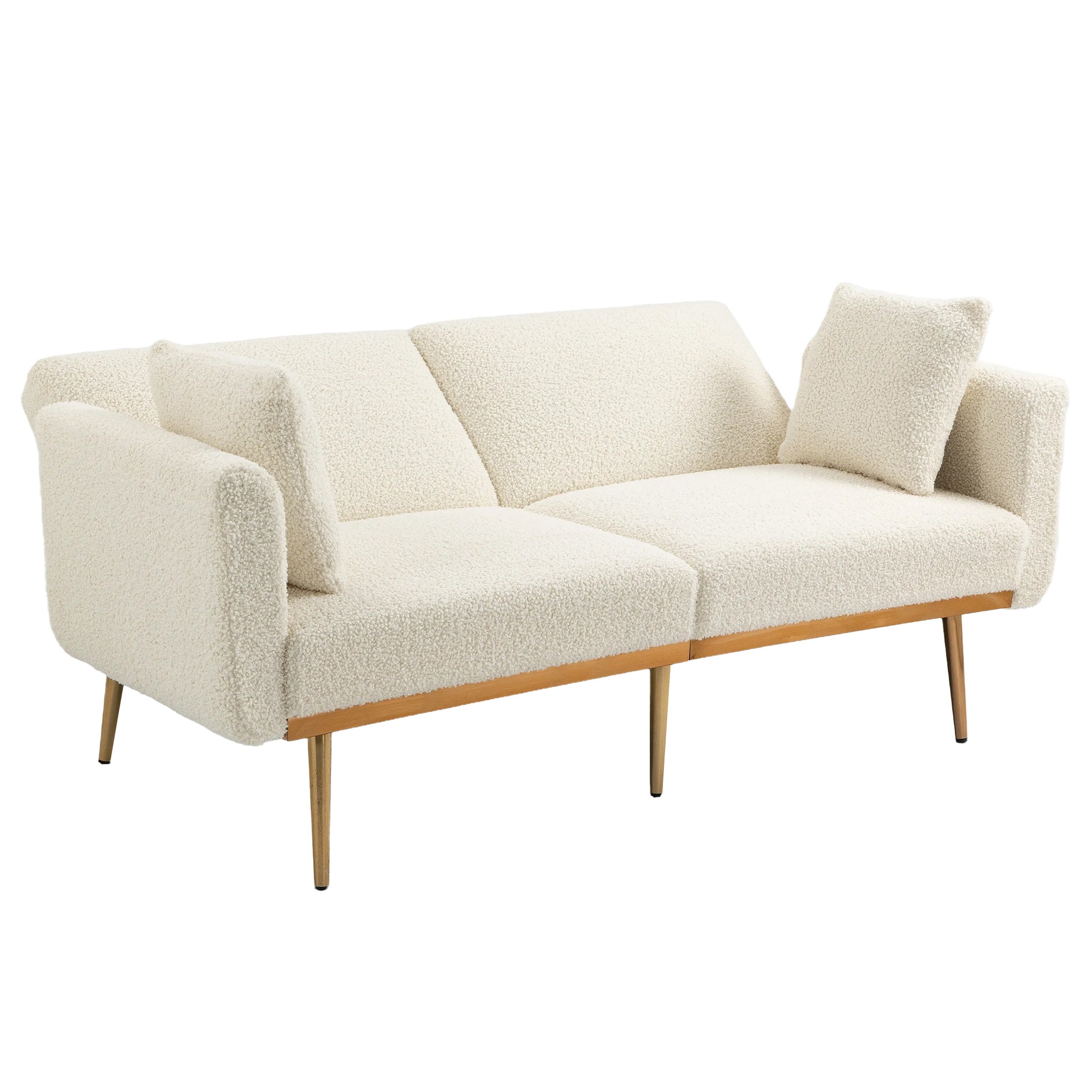 Coolmore Velvet Sofaaccent Sofa .Seat Sofa With Metal Feet White Teddy Polyester
