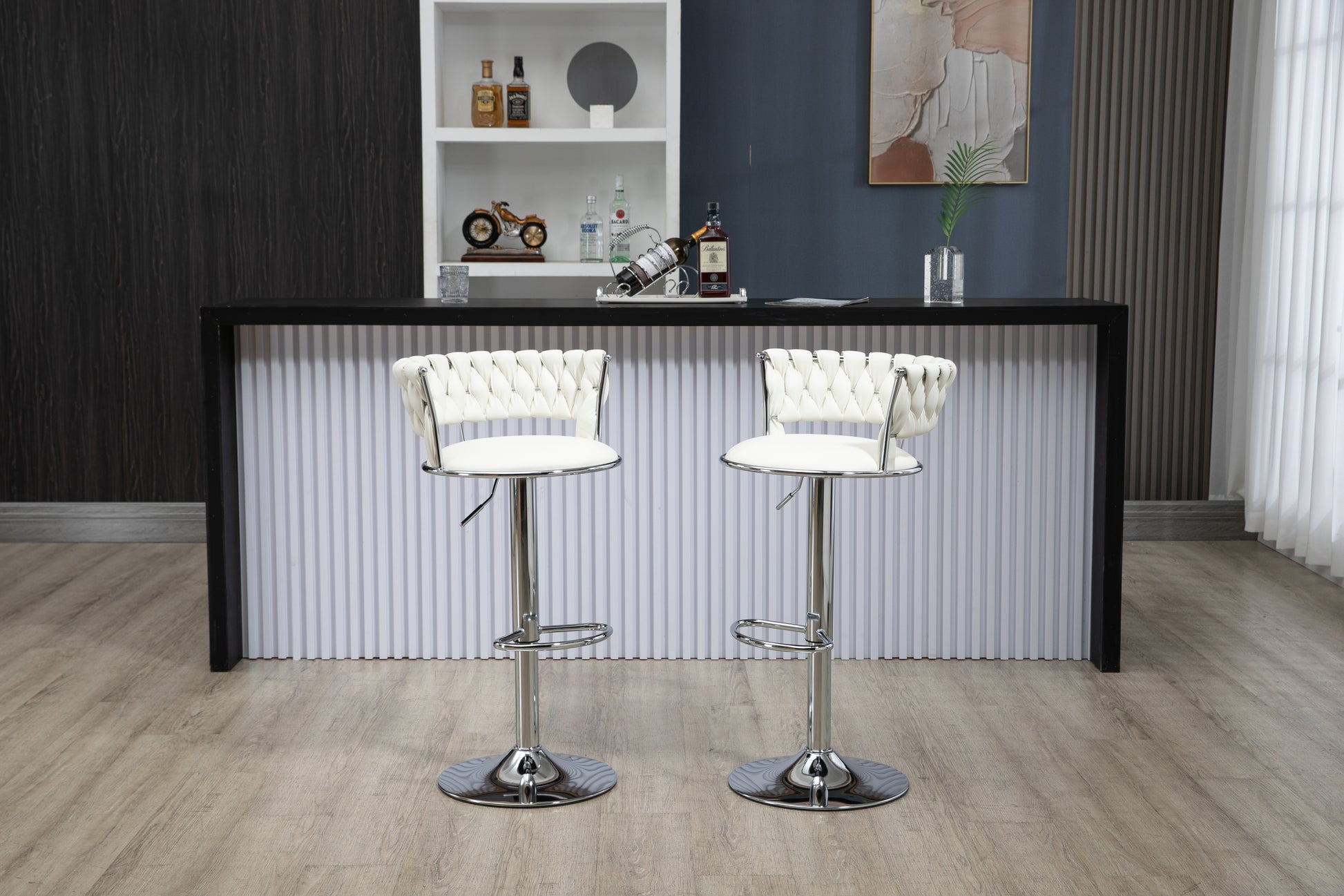 Coolmore Swivel Bar Stools Set Of 2 Adjustable Counter Height Chairs With Footrest For Kitchen, Dining Room 2Pc Set White Pu Pu Leather