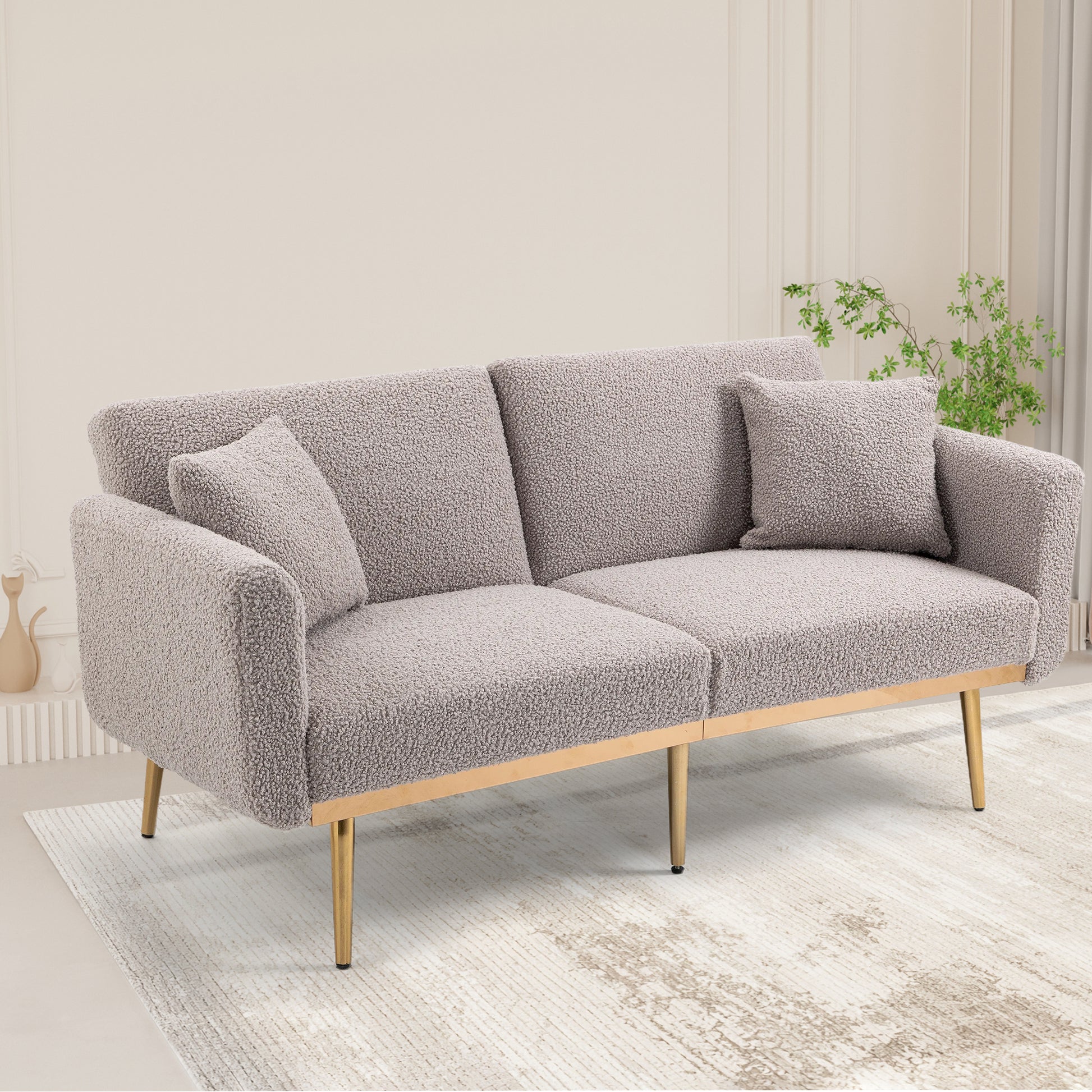Coolmore Velvet Sofaaccent Sofa .Seat Sofa With Metal Feet Grey Teddy Polyester
