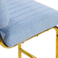 Mid Century Modern Counter Height Bar Stools For Kitchen Set Of 2, Armless Bar Chairs With Gold Metal Chrome Base For Dining Room, Upholstered Boucle Fabric Counter Stools, Blue Blue Faux Fur