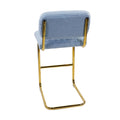 Mid Century Modern Counter Height Bar Stools For Kitchen Set Of 2, Armless Bar Chairs With Gold Metal Chrome Base For Dining Room, Upholstered Boucle Fabric Counter Stools, Blue Blue Faux Fur