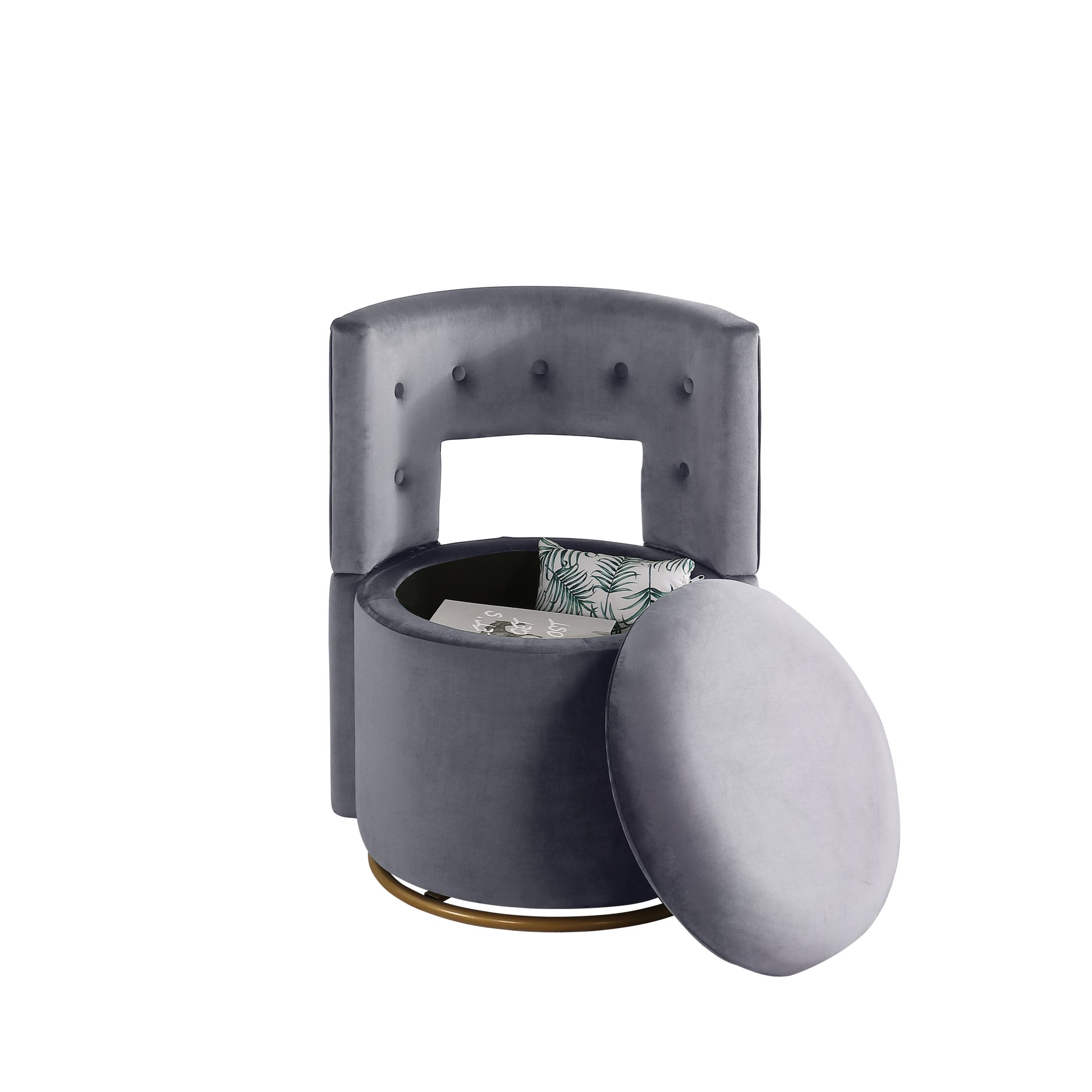 360 Swivel Accent Chair With Storage Function, And Velvet Pillow, Velvet Curved Chair With Gold Metal Base For Living Room, Nursery, Bedroom Video Gray Velvet