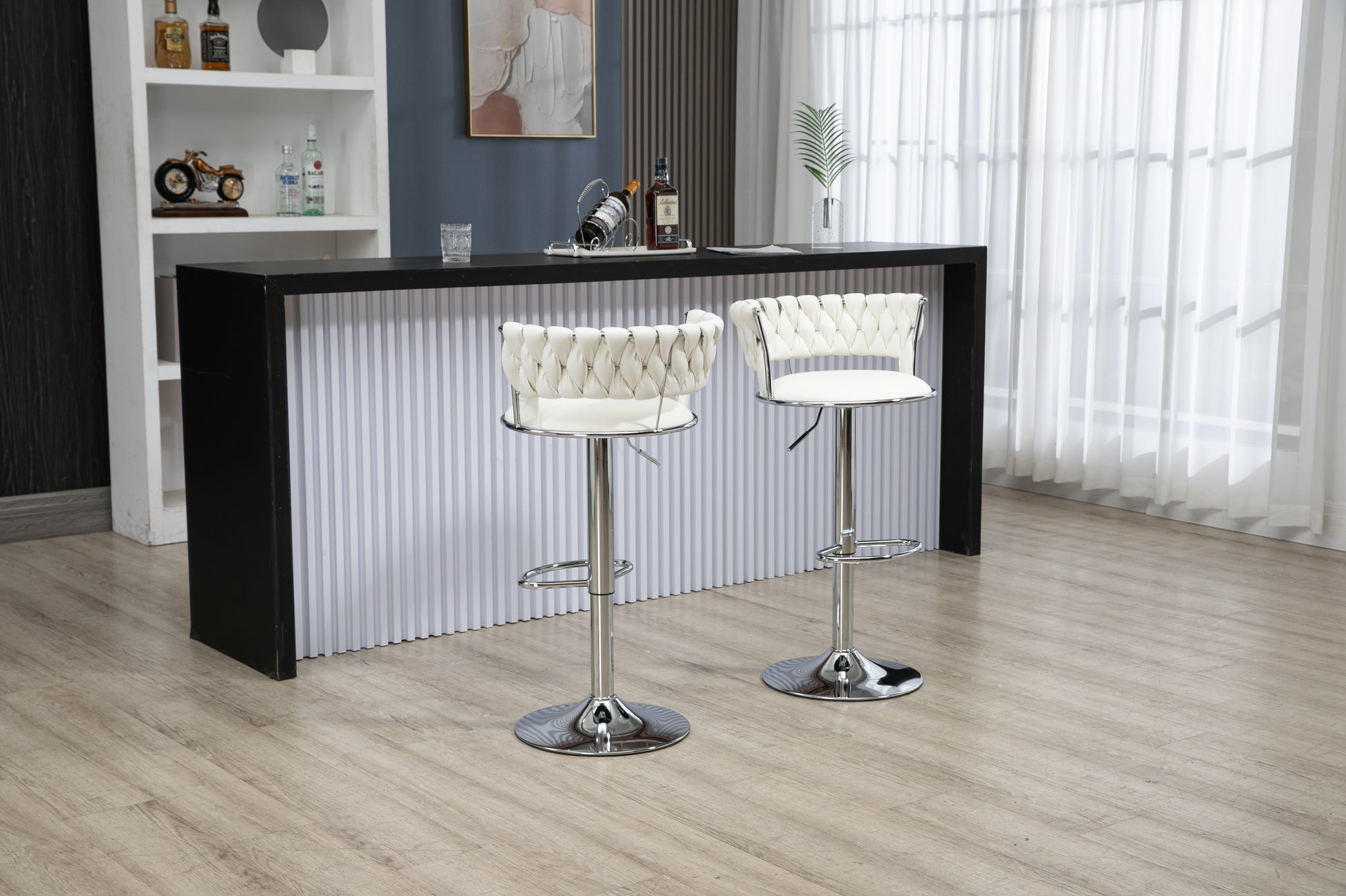 Coolmore Swivel Bar Stools Set Of 2 Adjustable Counter Height Chairs With Footrest For Kitchen, Dining Room 2Pc Set White Pu Pu Leather