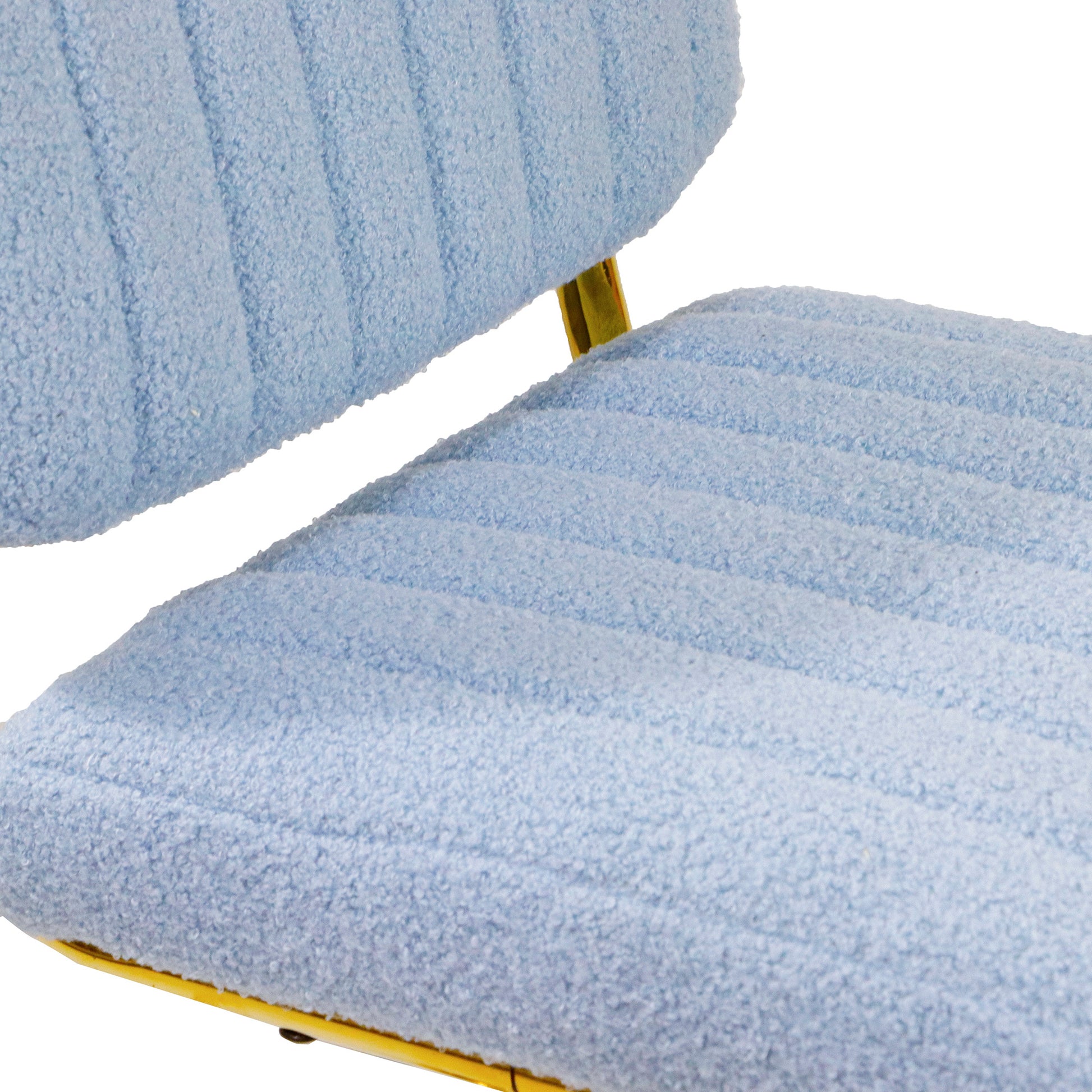 Mid Century Modern Counter Height Bar Stools For Kitchen Set Of 2, Armless Bar Chairs With Gold Metal Chrome Base For Dining Room, Upholstered Boucle Fabric Counter Stools, Blue Blue Faux Fur