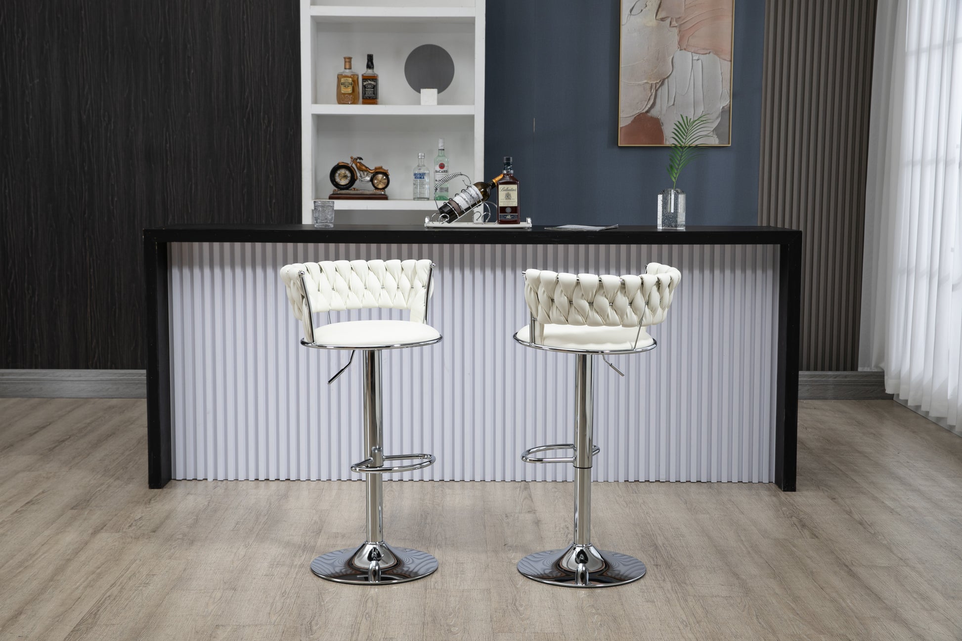 Coolmore Swivel Bar Stools Set Of 2 Adjustable Counter Height Chairs With Footrest For Kitchen, Dining Room 2Pc Set White Pu Pu Leather