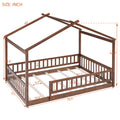 Full Size Wood Bed House Bed Frame With Fence, For Kids, Teens, Girls, Boys,Walnut Box Spring Not Required Full Walnut Wood Pine Bed Frame Wood