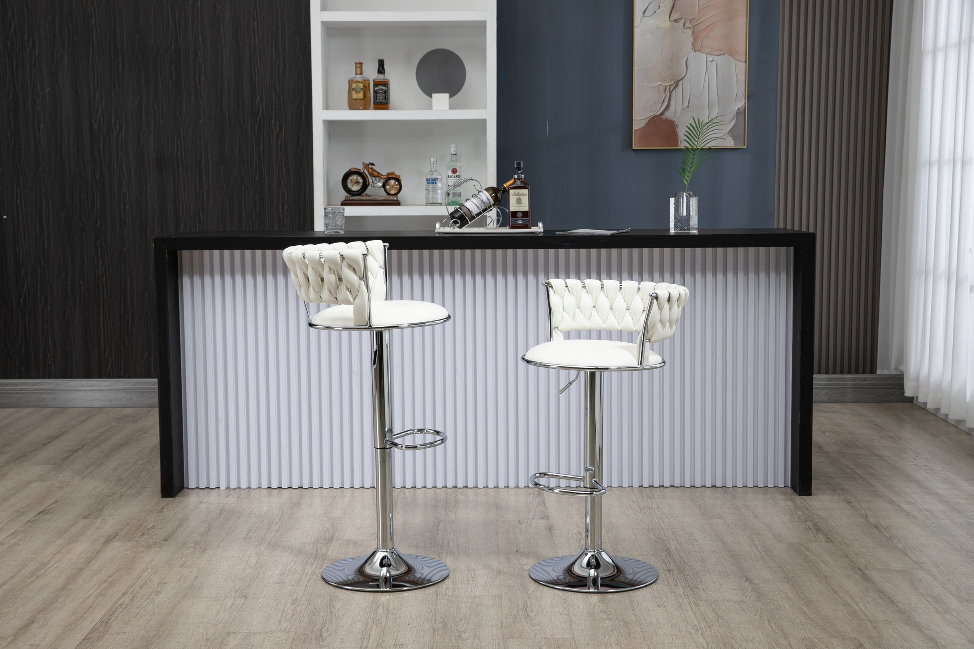 Coolmore Swivel Bar Stools Set Of 2 Adjustable Counter Height Chairs With Footrest For Kitchen, Dining Room 2Pc Set White Pu Pu Leather