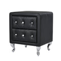 Elegant Pu Nightstand With 2 Drawers And Crystal Handle,Fully Assembled Except Legs&Handles,Storage Bedside Table With Metal Legs Black Black Pu