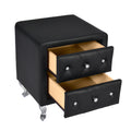 Elegant Pu Nightstand With 2 Drawers And Crystal Handle,Fully Assembled Except Legs&Handles,Storage Bedside Table With Metal Legs Black Black Pu