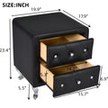 Elegant Pu Nightstand With 2 Drawers And Crystal Handle,Fully Assembled Except Legs&Handles,Storage Bedside Table With Metal Legs Black Black Pu