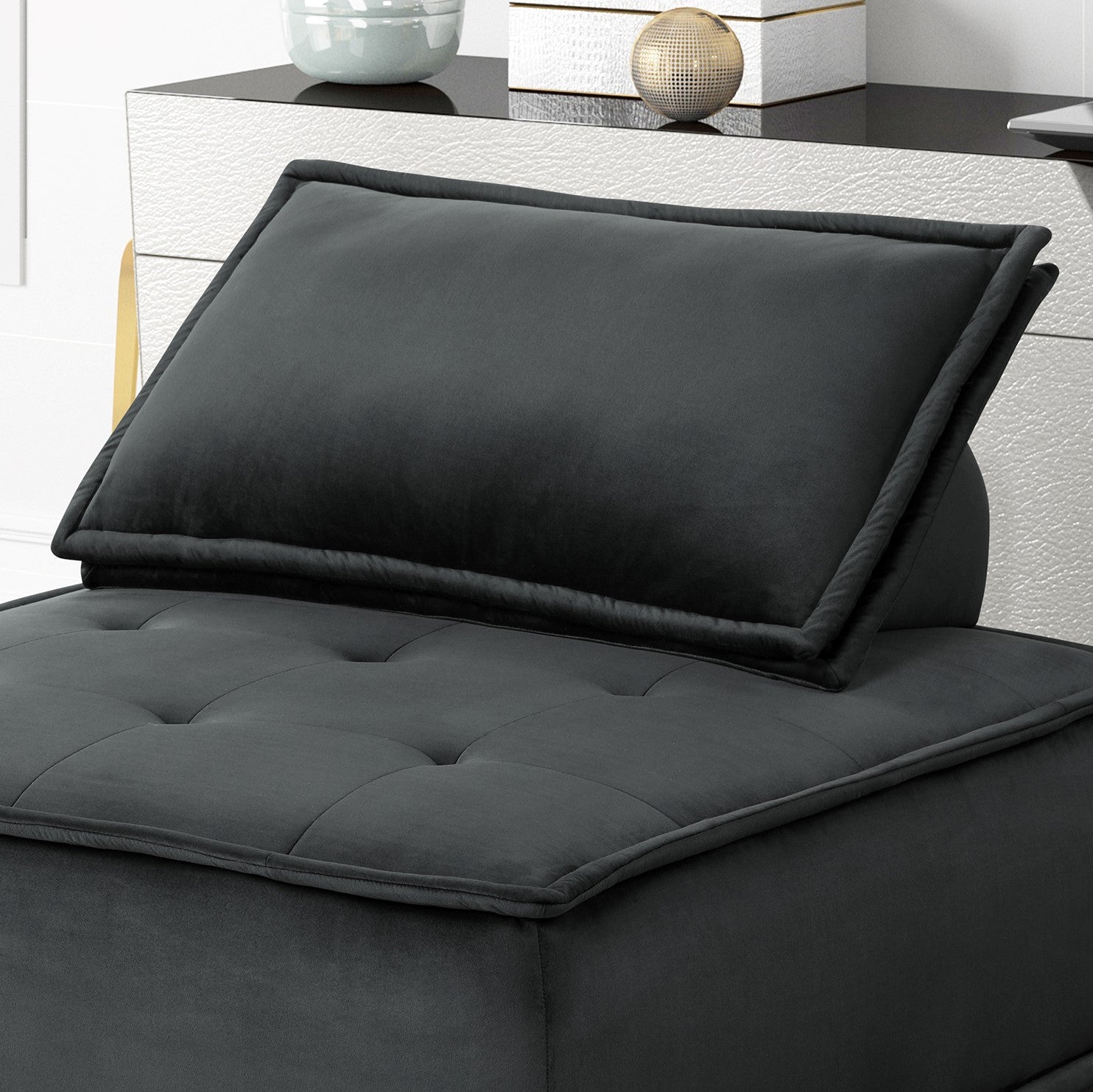 Anna 40" Black Velvet Armless Lounge Chair Black Velvet