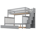 Twin Over Full Bunk Bed With Trundle And Staircase,Gray Twin Gray Pine
