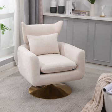 Classic Mid Century 360 Degree Swivel Accent Chair, Beige Linen Beige Primary Living Space American Design Foam Linen