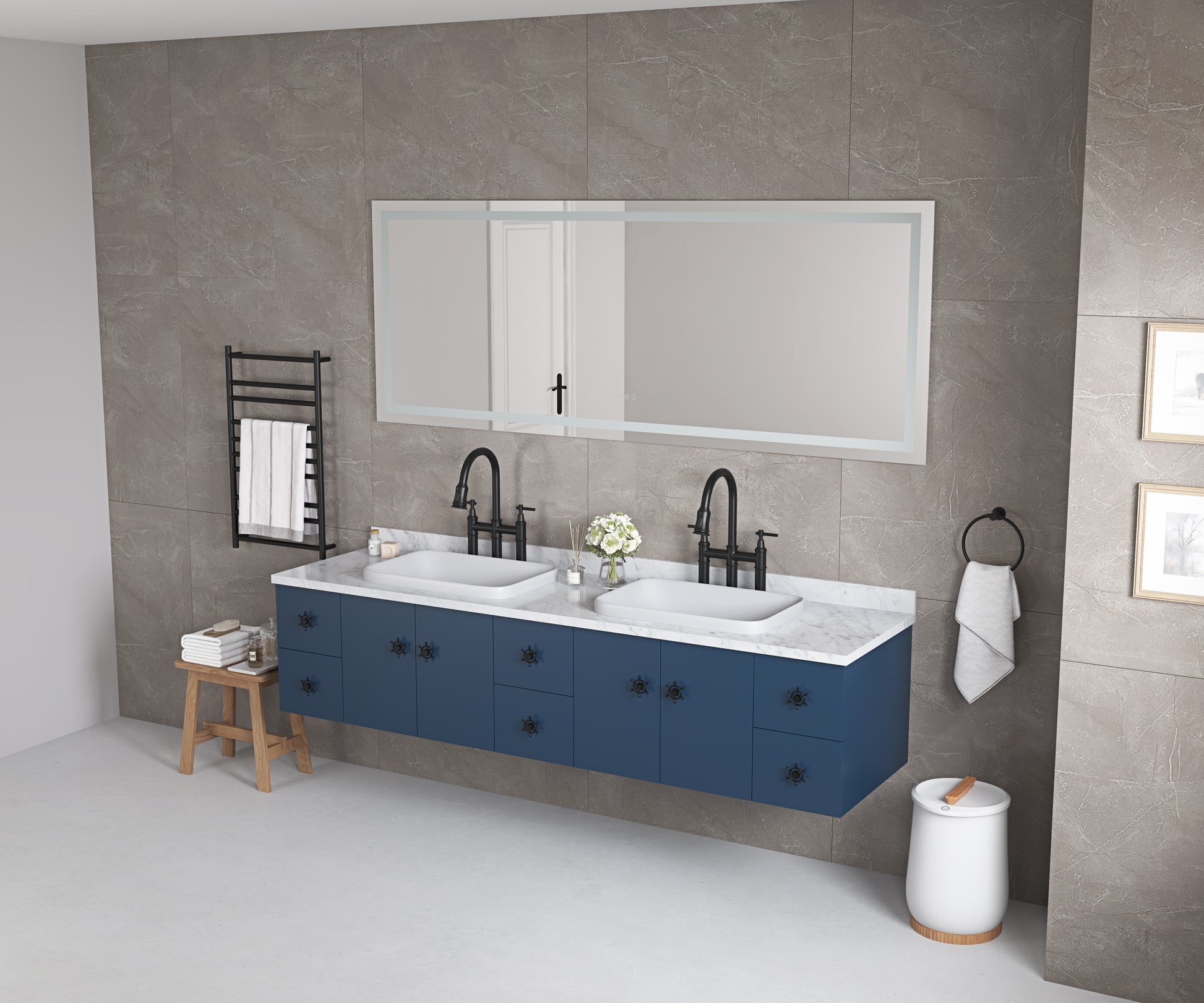 84*30Led Lighted Bathroom Wall Mounted Mirror With High Lumen Anti Fog Separately Control Dimmer Function White Aluminium