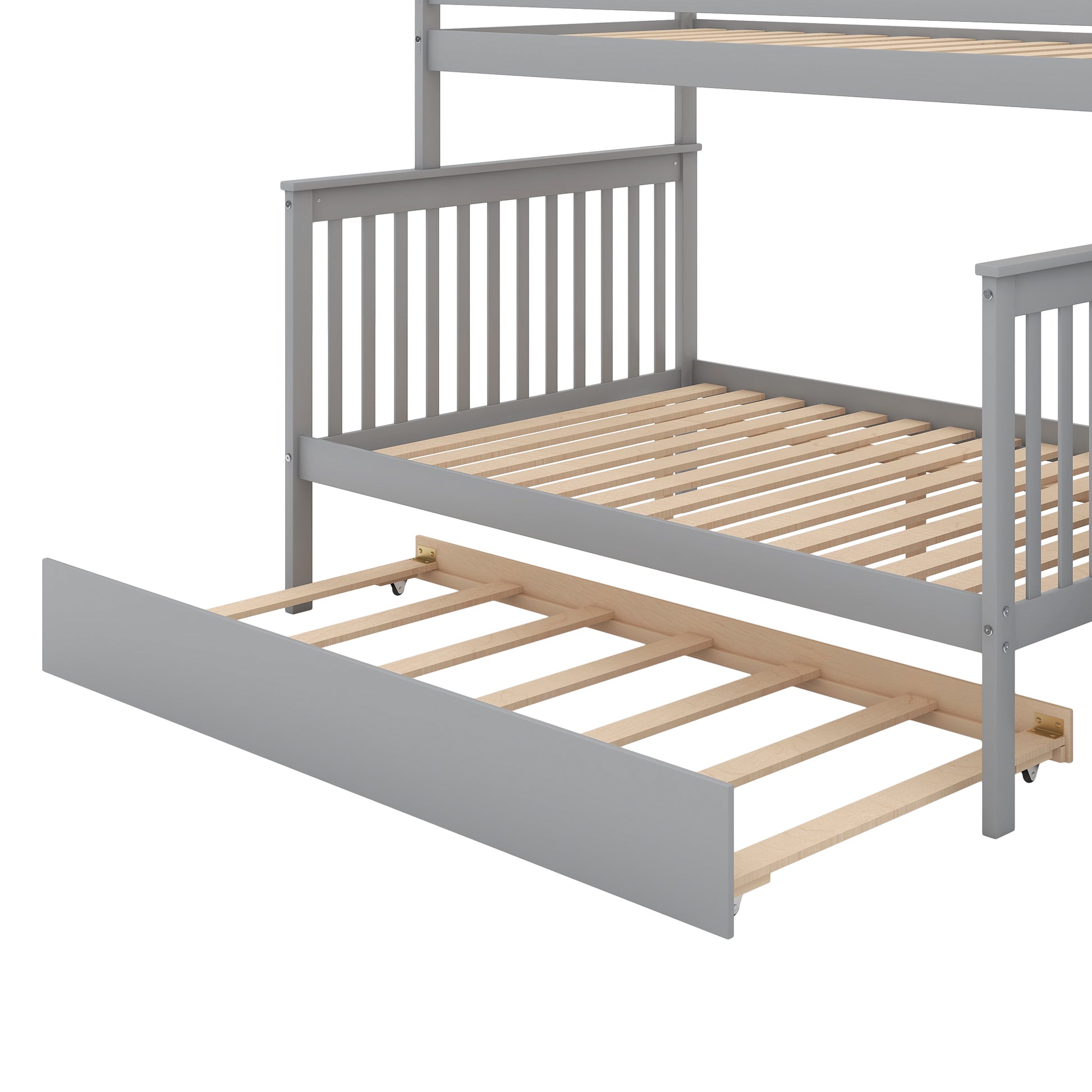 Twin Over Full Bunk Bed With Trundle And Staircase,Gray Twin Gray Pine