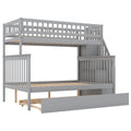 Twin Over Full Bunk Bed With Trundle And Staircase,Gray Twin Gray Pine