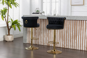 Coolmore Swivel Bar Stools Set Of 2 Adjustable Counter Height Chairs With Footrest For Kitchen, Dining Room 2Pc Set Black Velvet