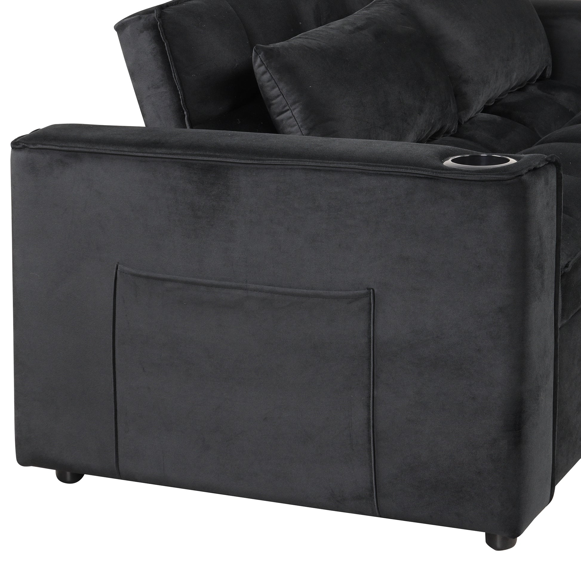 58" 4 1 Multi Functional Sofa Bed With Cup Holder And Usb Port For Living Room Or Apartments Black Black Foam 2 Seat
