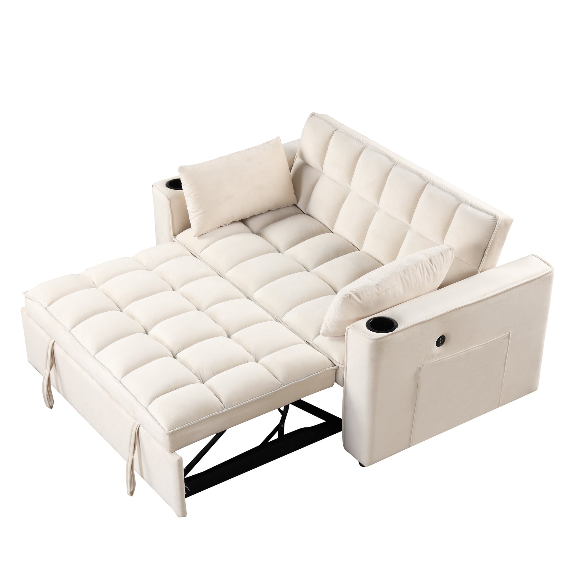 58" 4 1 Multi Functional Sofa Bed With Cup Holder And Usb Port For Living Room Or Apartments Milky White Milk White Foam 2 Seat