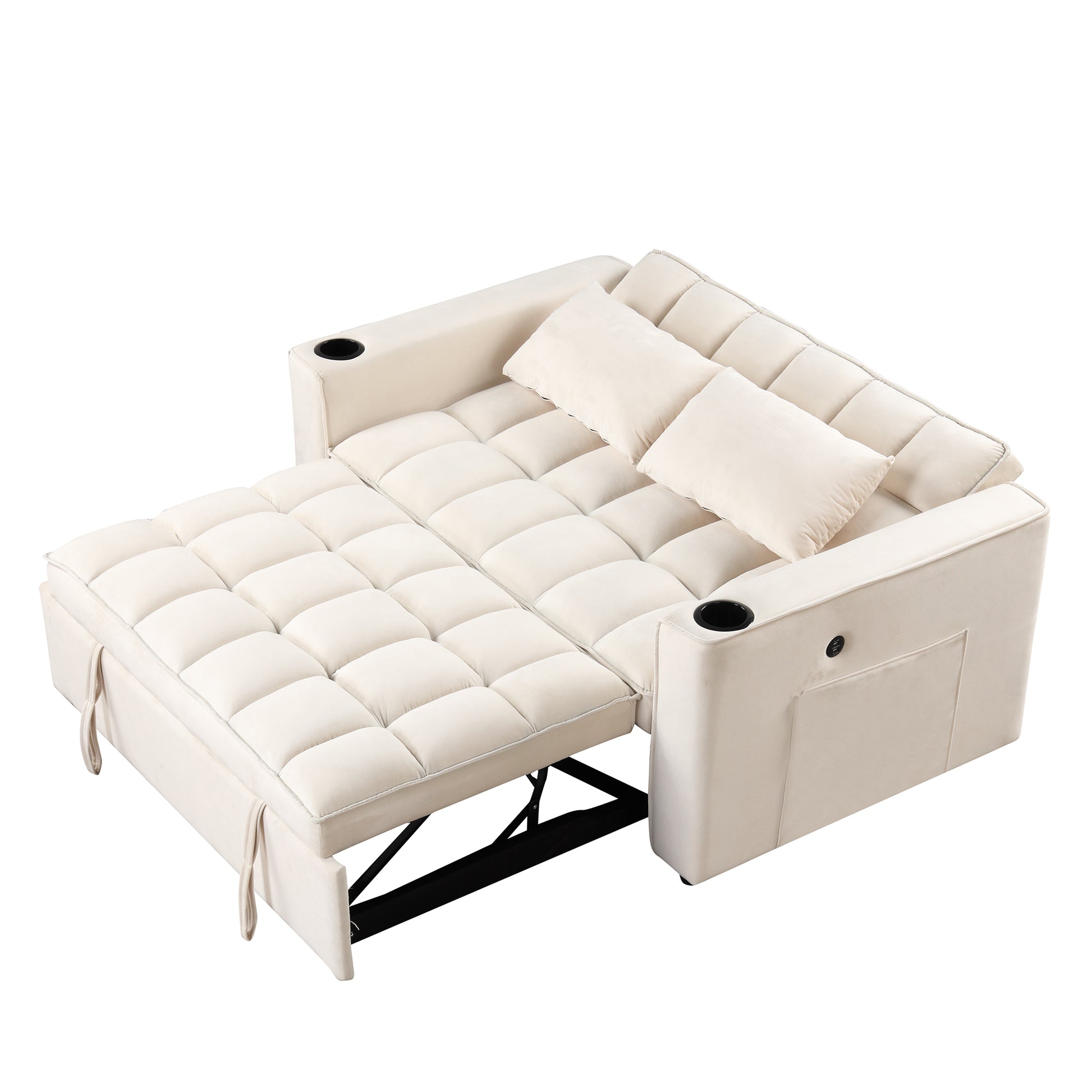 58" 4 1 Multi Functional Sofa Bed With Cup Holder And Usb Port For Living Room Or Apartments Milky White Milk White Foam 2 Seat