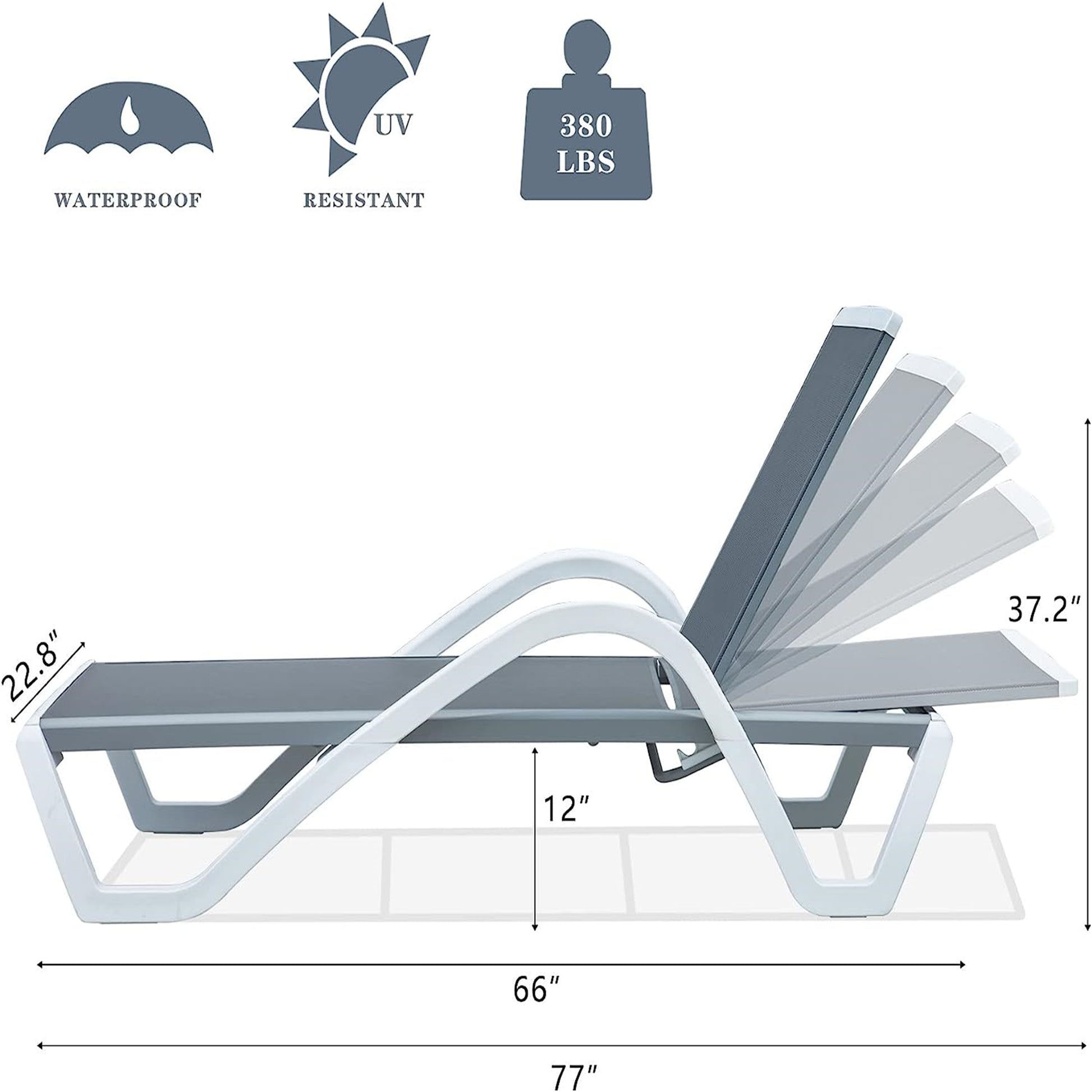 Patio Chaise Lounge Adjustable Aluminum Pool Lounge Chairs With Arm All Weather Pool Chairs For Outside,In Pool,Lawn Gray, 1 Lounge Chair 1 Plastic Table Gray Aluminium