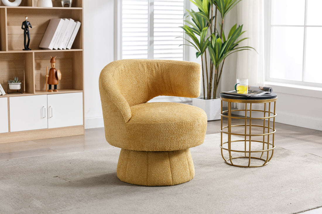 360 Degree Swivel Cuddle Barrel Accent Chairs, Round Armchairs With Wide Upholstered, Fluffy Fabric Chair For Living Room, Bedroom, Office, Waiting Rooms Yellow Foam Boucle