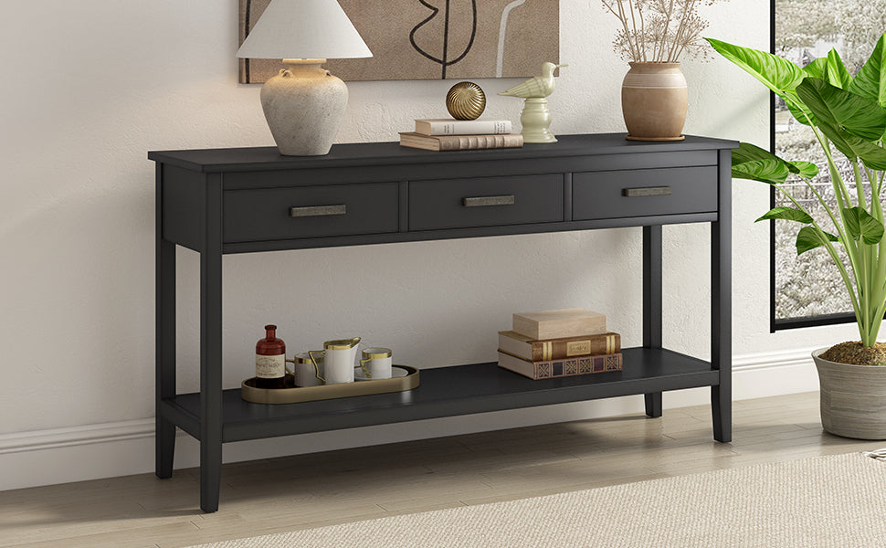 Contemporary 3 Drawer Console Table With 1 Shelf, Entrance Table For Entryway, Hallway, Living Room, Foyer, Corridor Black Solid Wood Mdf