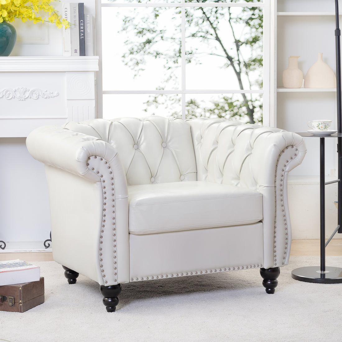 1 Seater Sofa For Living Room White Pu