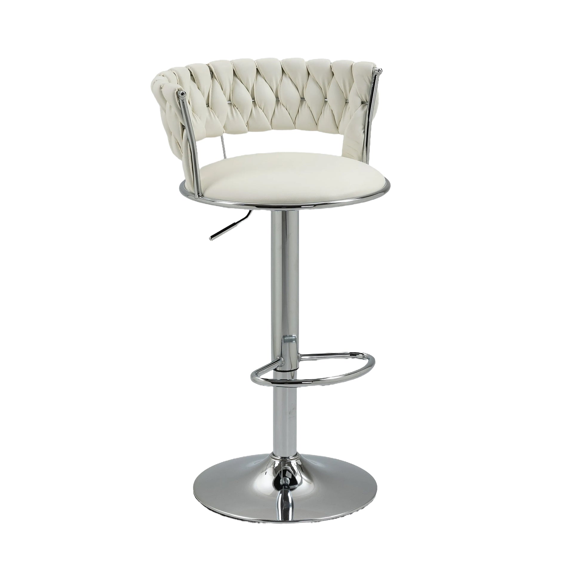 Coolmore Swivel Bar Stools Set Of 2 Adjustable Counter Height Chairs With Footrest For Kitchen, Dining Room 2Pc Set White Pu Pu Leather