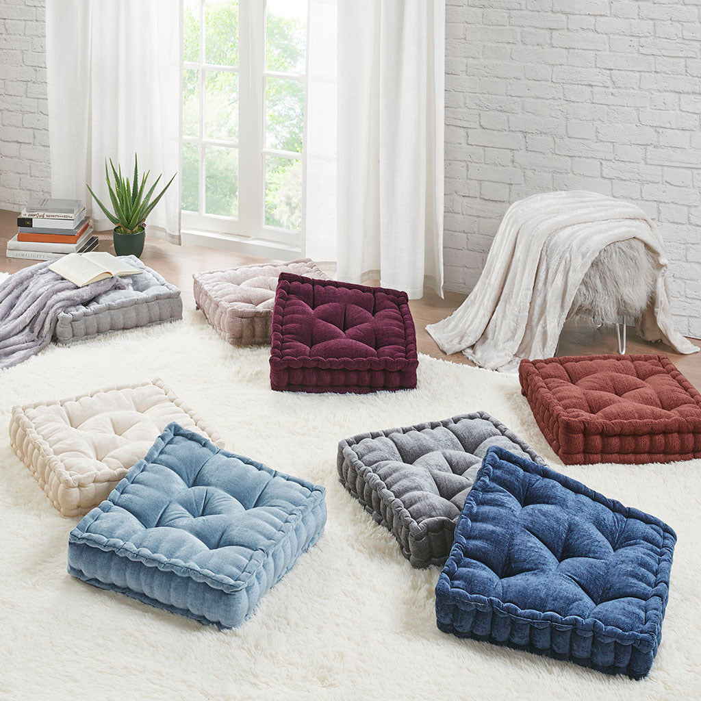 Poly Chenille Square Floor Pillow Cushion Ivory Polyester