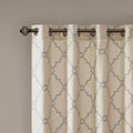 Fretwork Print Grommet Top Window Curtain Panel Only 1 Pc Panel Beige Grey Polyester