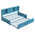 Metal Twin Size Daybed With Twin Size Trundle, Storage Shelves And Usb Ports, Blue Box Spring Not Required Twin Blue Metal Bed Frame Metal & Wood
