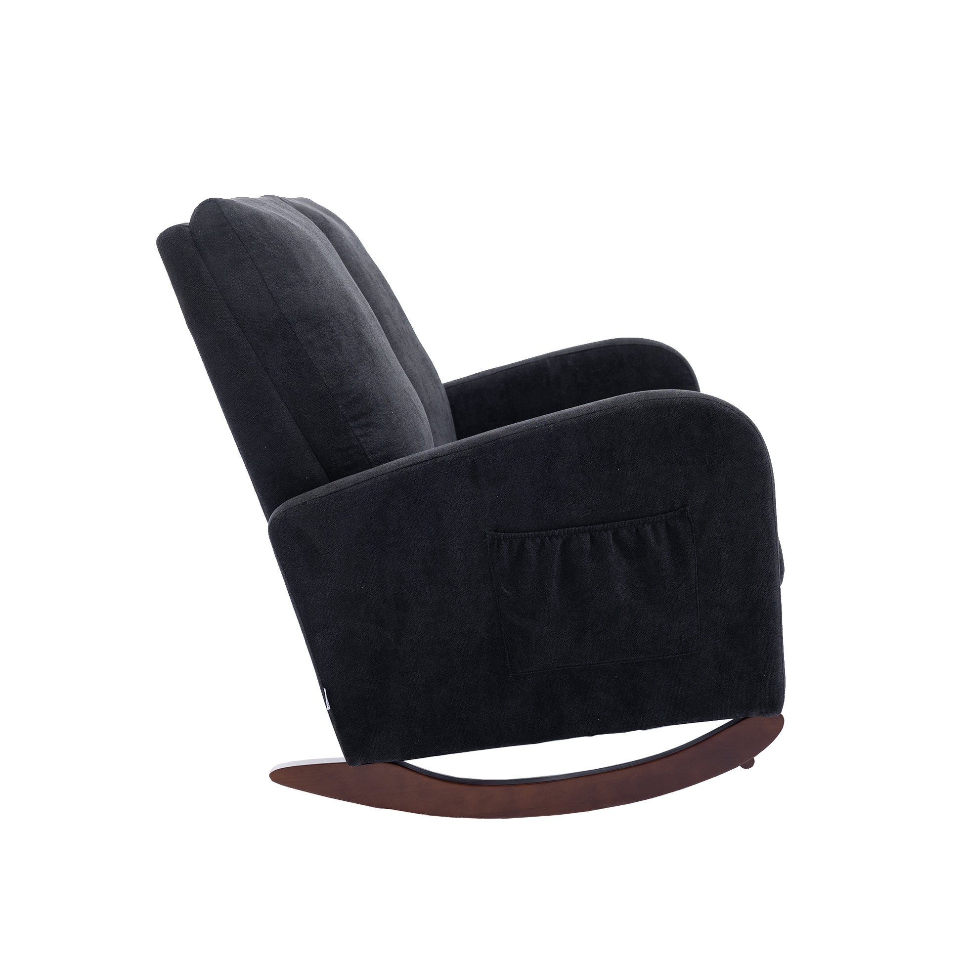 Coolmore Rocking Chair Upholstered Mid Century Modern Rocker Oversized Wingback Armchair For Living Room Black Linen