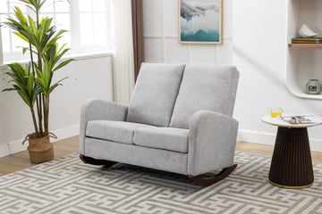 Coolmore Rocking Chair Upholstered Mid Century Modern Rocker Oversized Wingback Armchair For Living Room Light Gray Linen