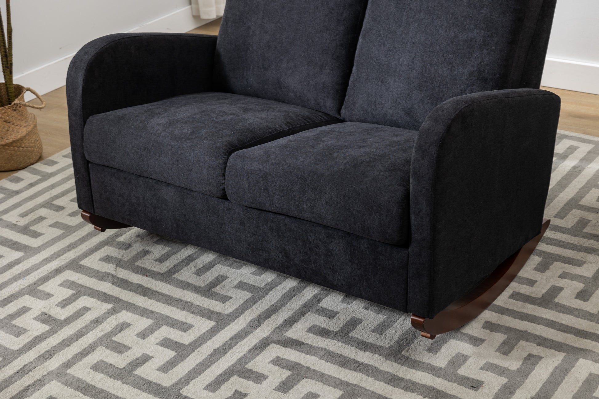 Coolmore Rocking Chair Upholstered Mid Century Modern Rocker Oversized Wingback Armchair For Living Room Black Linen