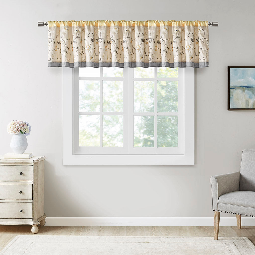 Embroidered Window Valance Yellow 50X18" Multicolor Polyester