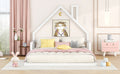 Full Size Wood Floor Bed With House Shaped Headboard, White Box Spring Not Required Full White Wood Bedroom Pine Bed Frame Solid Wood Mdf
