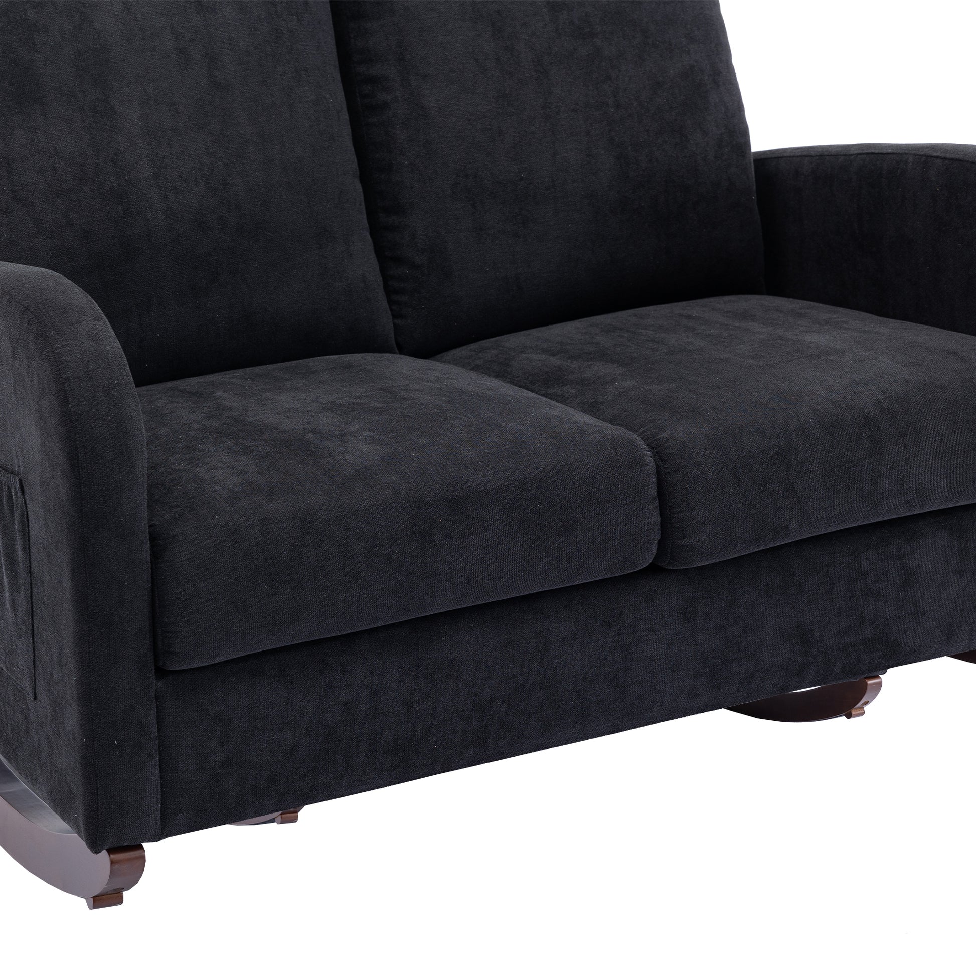 Coolmore Rocking Chair Upholstered Mid Century Modern Rocker Oversized Wingback Armchair For Living Room Black Linen