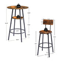 Round Bar Stool Set With Shelves, Stool With Backrest Rustic Brown, 23.6'' Dia X 35.4'' H Rustic Brown Particle Board