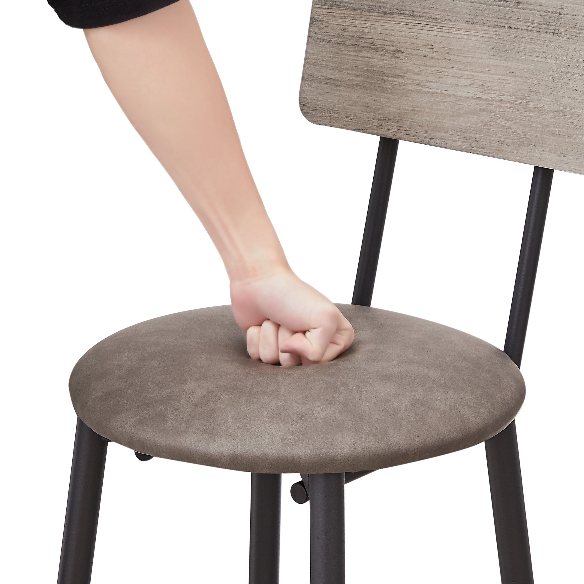 Round Bar Stool Set With Shelf, Upholstered Stool With Backrest Grey, 23.62'' W X 23.62'' D X 35.43'' H. Grey Particle Board