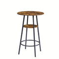 Round Bar Stool Set With Shelves, Stool With Backrest Rustic Brown, 23.6'' Dia X 35.4'' H Rustic Brown Particle Board