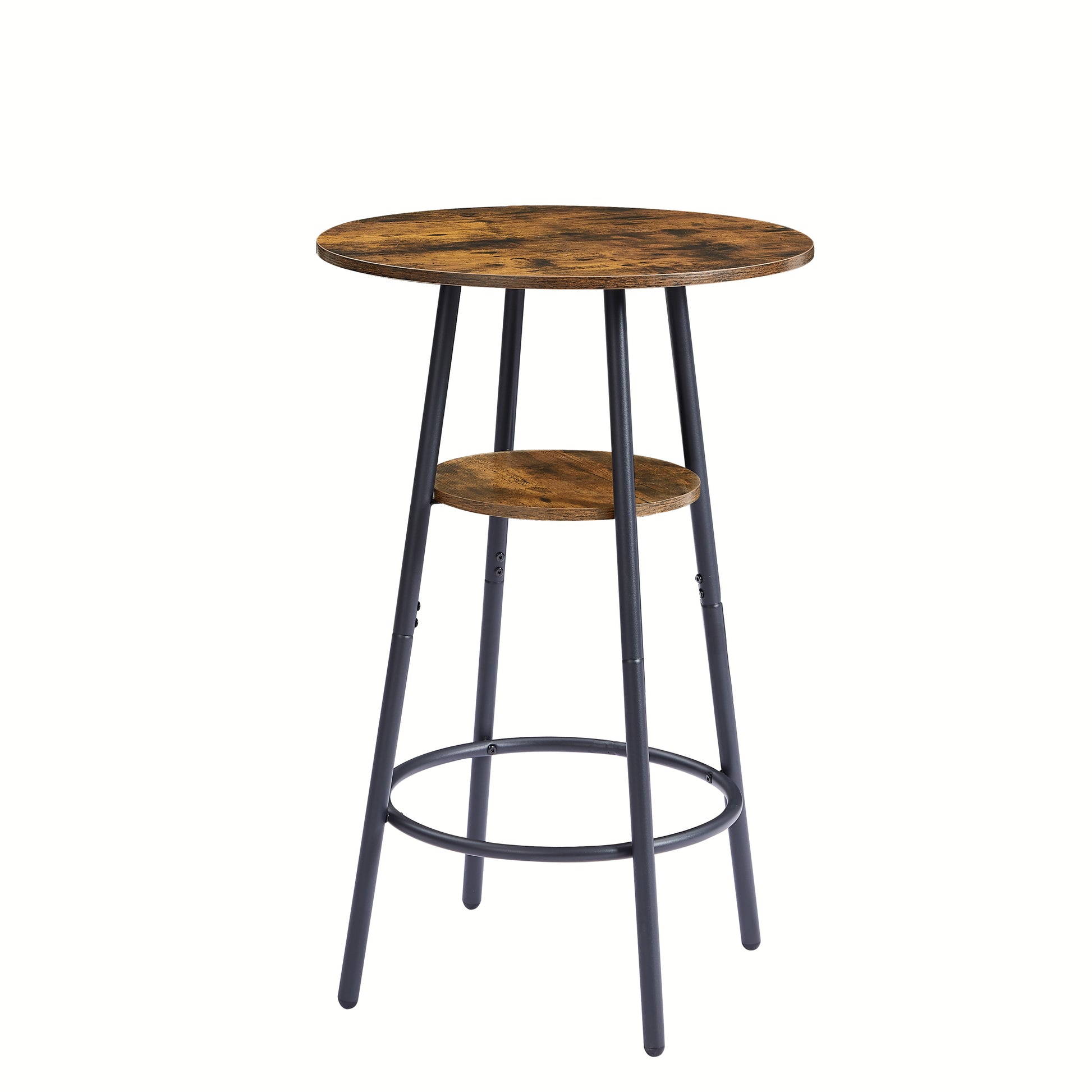 Round Bar Stool Set With Shelves, Stool With Backrest Rustic Brown, 23.6'' Dia X 35.4'' H Rustic Brown Particle Board