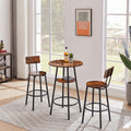 Round Bar Stool Set With Shelves, Stool With Backrest Rustic Brown, 23.6'' Dia X 35.4'' H Rustic Brown Particle Board