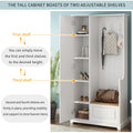 Stylish Design Hall Tree With Flip Up Bench, Minimalist Hallway Shoe Cabinet With Adjustable Shelves, Multifunctional Furniture With Hanging Hooks For Entryways, Mudroom, White High Back White Primary Living Space Minimalist Wood Flip Top Mdf