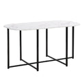 Modern 7 Piece Dining Table Set With Faux Marble Compact 55Inch Kitchen Table Set For 6, Black White Metal White Black Seats 6 Metal Dining Room Modern Dining Table With Chair Iron