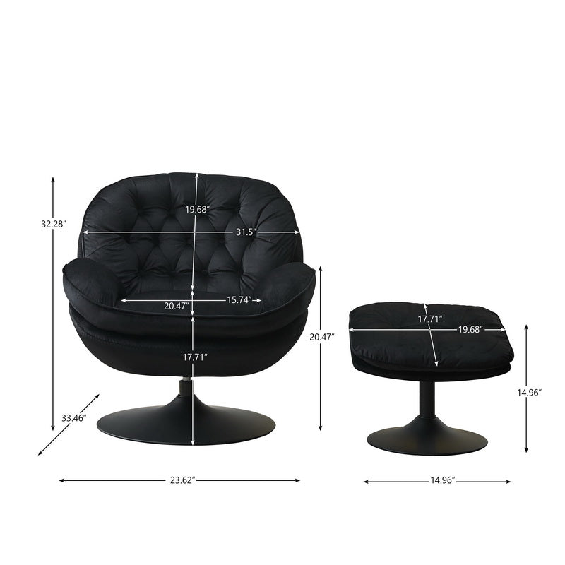 Swivel Leisure Chair Lounge Chair Velvet Black Color With Stool Black Velvet