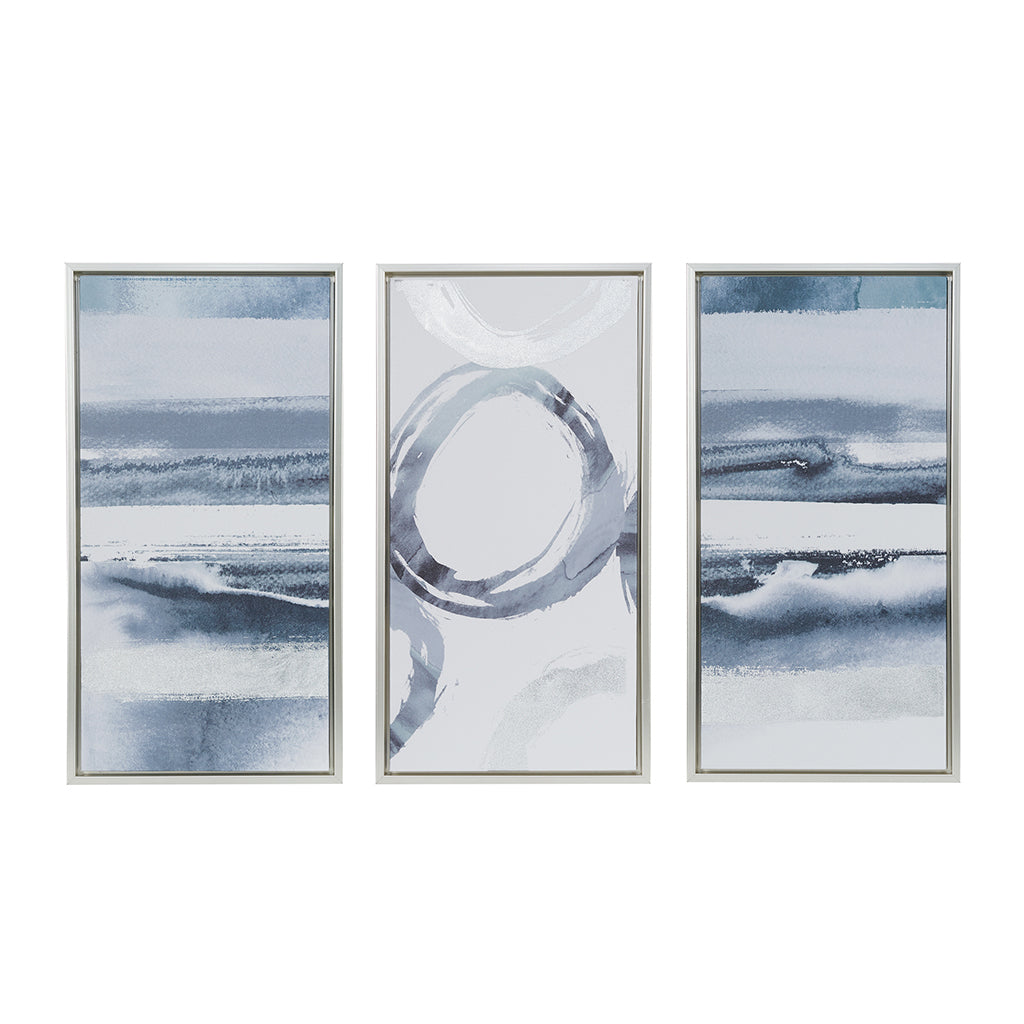 Silver Foil Abstract 3 Piece Framed Canvas Wall Art Set Grey Mdf
