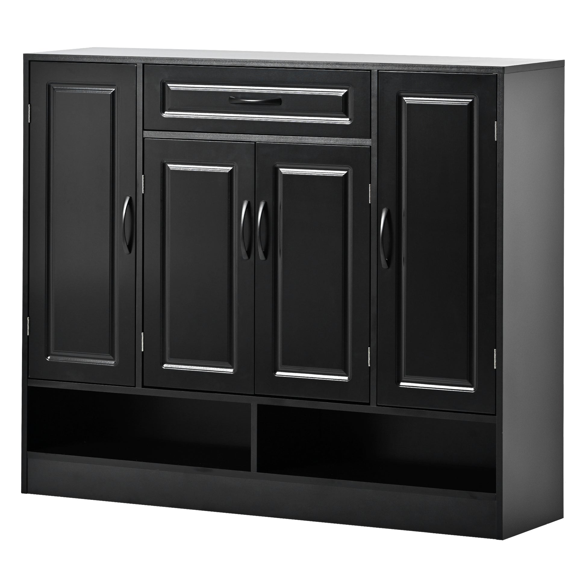 Sleek And Modern Shoe Cabinet With Adjustable Shelves, Minimalist Shoe Storage Organizer With Sturdy Top Surface, Space Saving Design Side Board For Various Sizes Of Items, Black Square 3 4 Spaces
