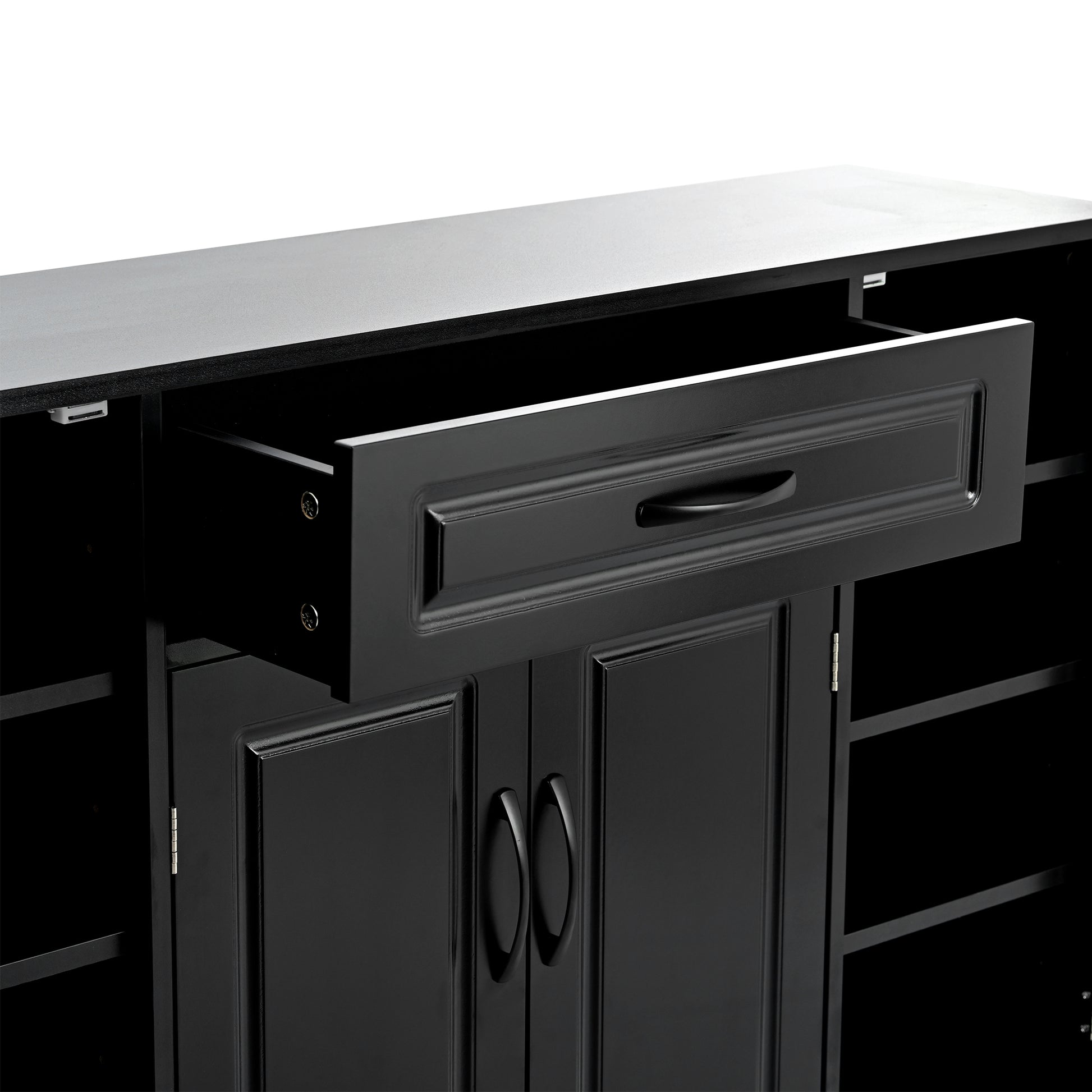 Sleek And Modern Shoe Cabinet With Adjustable Shelves, Minimalist Shoe Storage Organizer With Sturdy Top Surface, Space Saving Design Side Board For Various Sizes Of Items, Black Square 3 4 Spaces